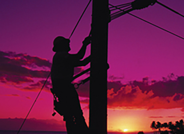 Utility worker on pole